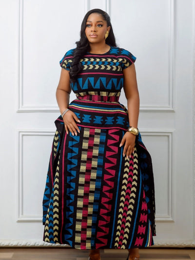 Multicolored African Print Peplum Maxi Dress
