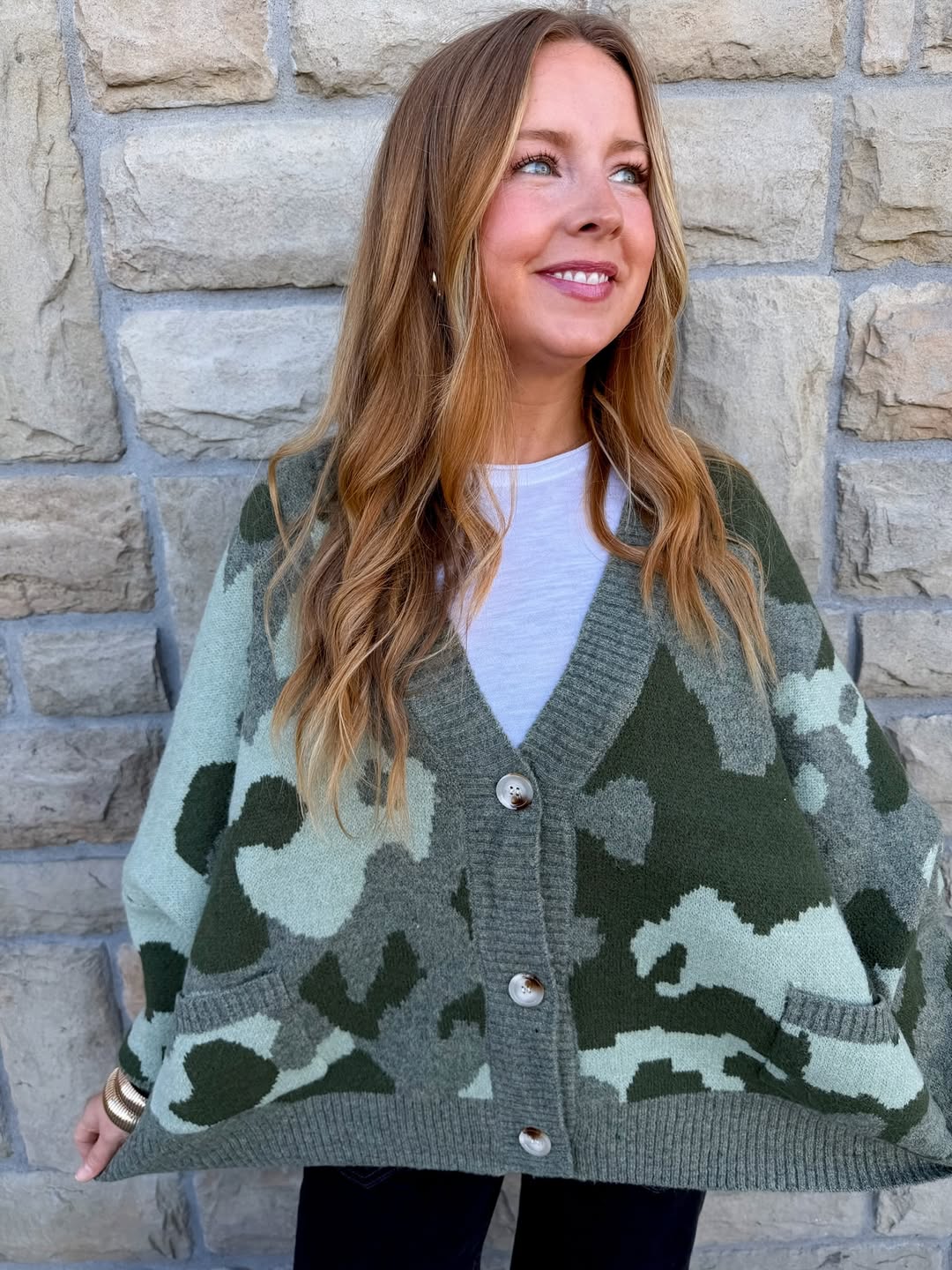 Oversized Camouflage Cardigan Sweater