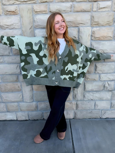 Oversized Camouflage Cardigan Sweater