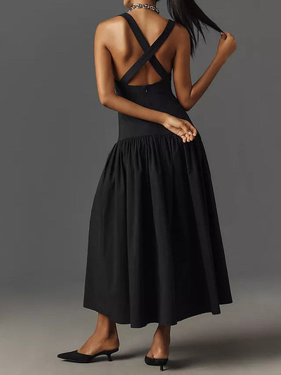 Sleeveless Linen Drop-Waist Midi Dress