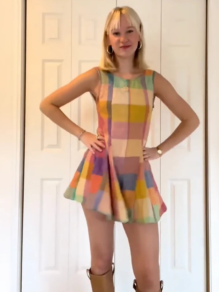 Vibrant Patchwork Grid Sleeveless Jumpsuit