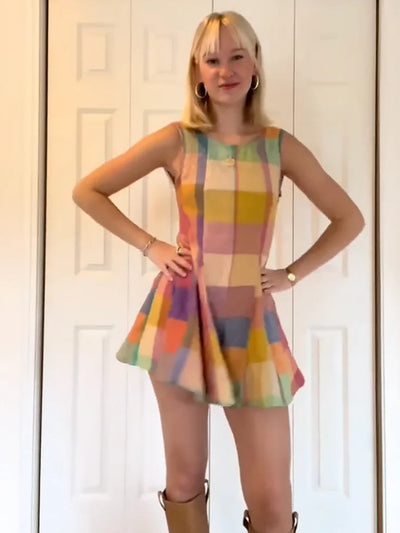 Vibrant Patchwork Grid Sleeveless Jumpsuit