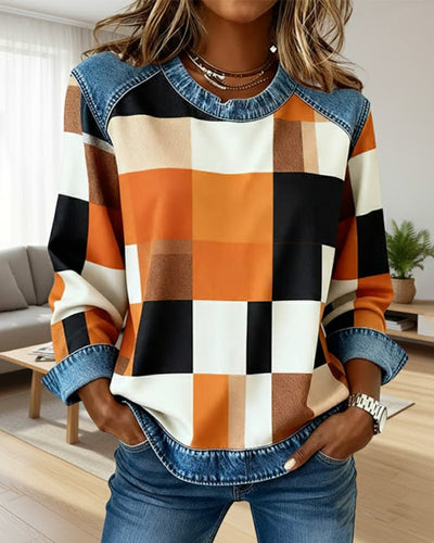 Stella® | Sweatshirt with Check Patchwork and Contrast Color