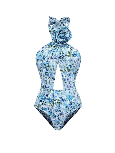 Halter Floral Strapless One-Piece Set