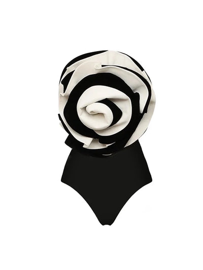 Black and White Floral Swimsuit Set