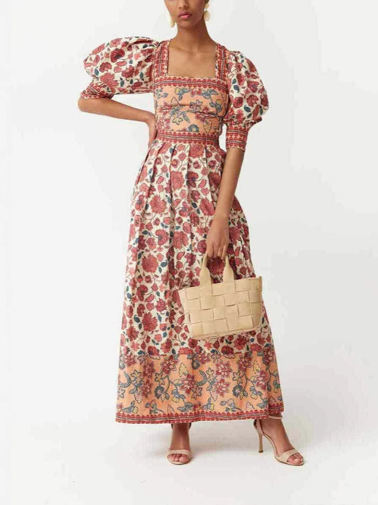 Floral Print Square Neck Top & Skirt Set