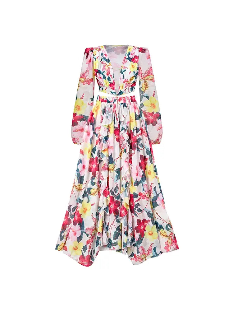 3D Floral Cutout Swimsuit One Piece Set