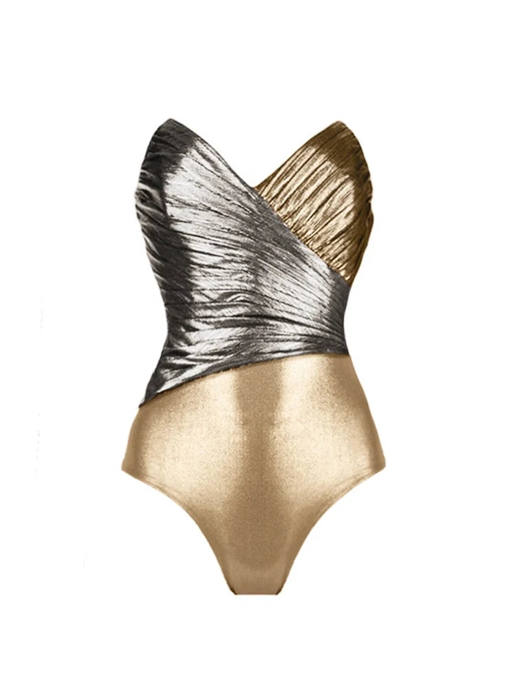 Cutout Gold Patchwork One-Piece Skirt Set