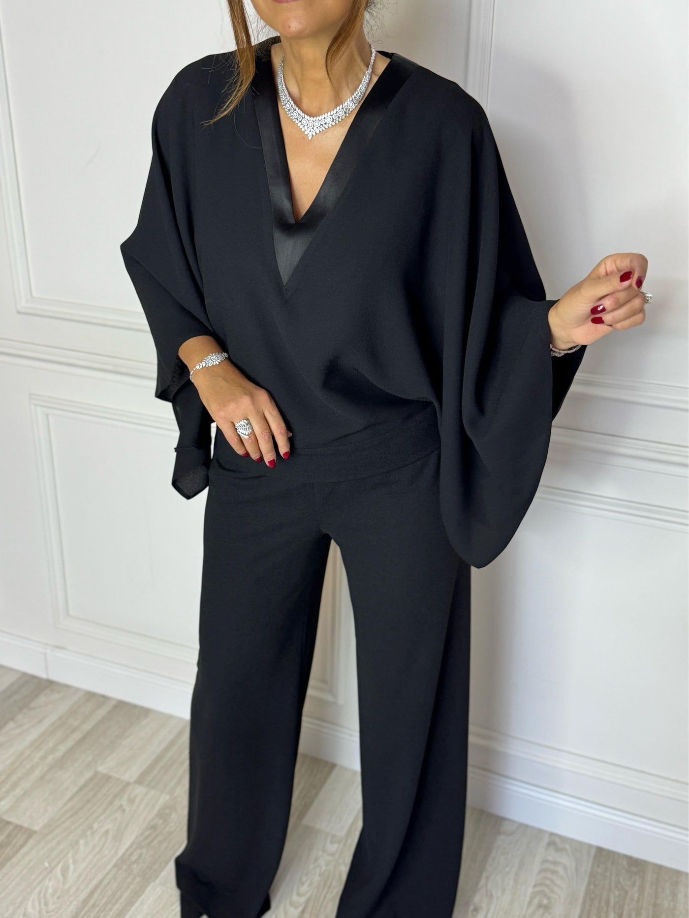 Batwing Sleeve V - Neck Jumpsuit