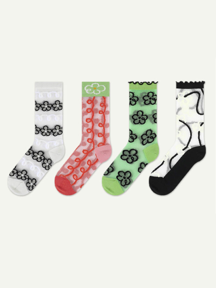 Adorable Printed Crystal Sheer Stockings