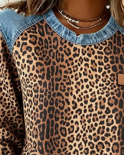 Stella® | Sweatshirt Leopard Print Denim Patchwork