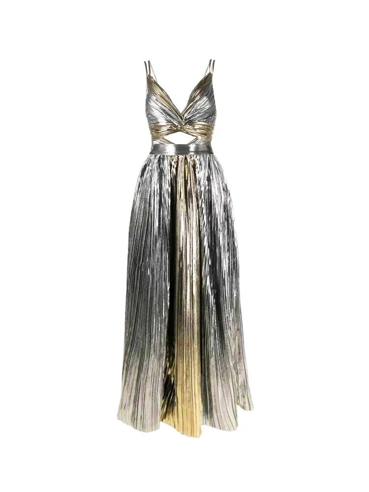 Cutout Silver Patchwork One-Piece with Skirt