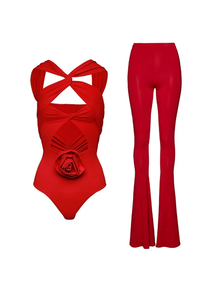 Floral Appliqué Cutout Swimsuit Set