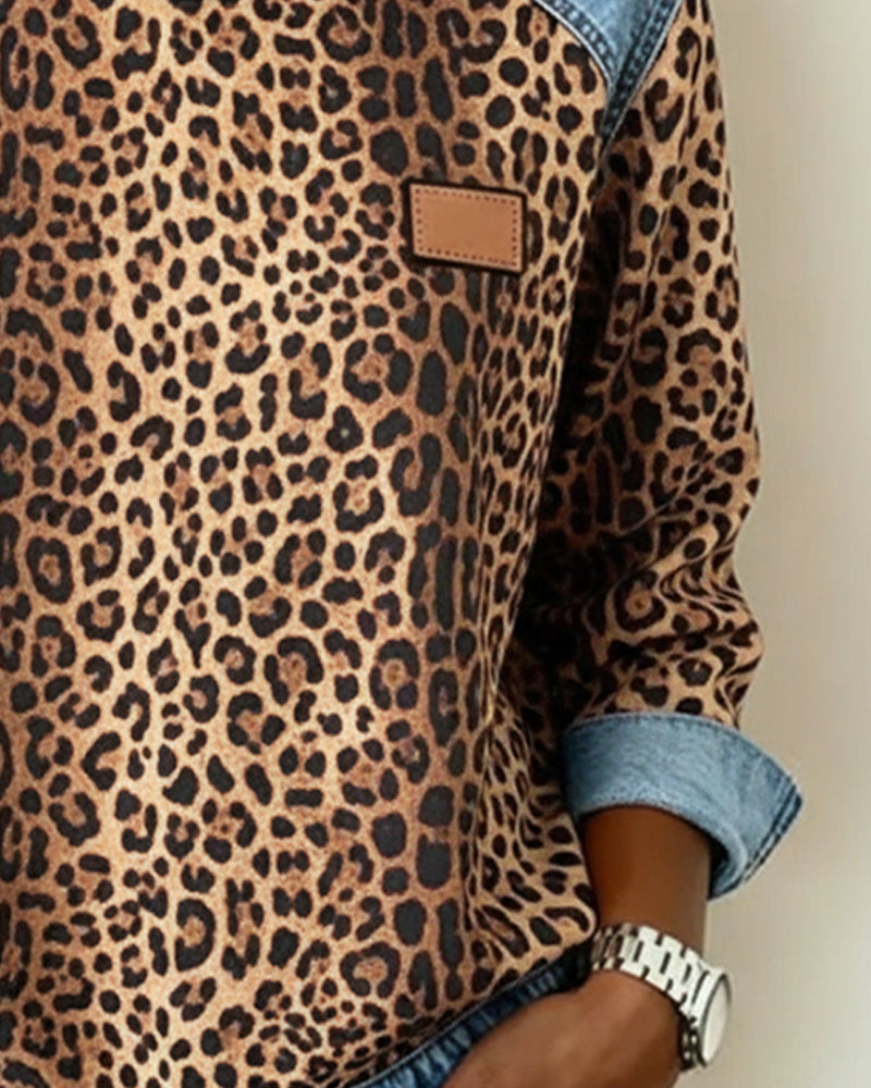 Stella® | Sweatshirt Leopard Print Denim Patchwork