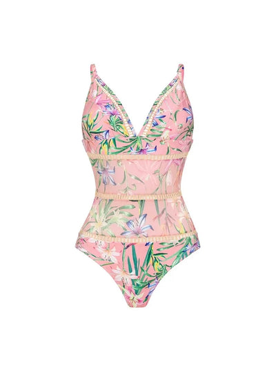 Mesh Patchwork Printed Swimsuit Set
