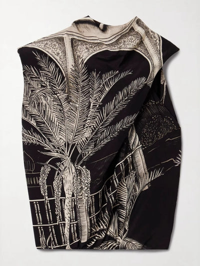 Satin Palm Tree Print Top and Midi Skirt Set