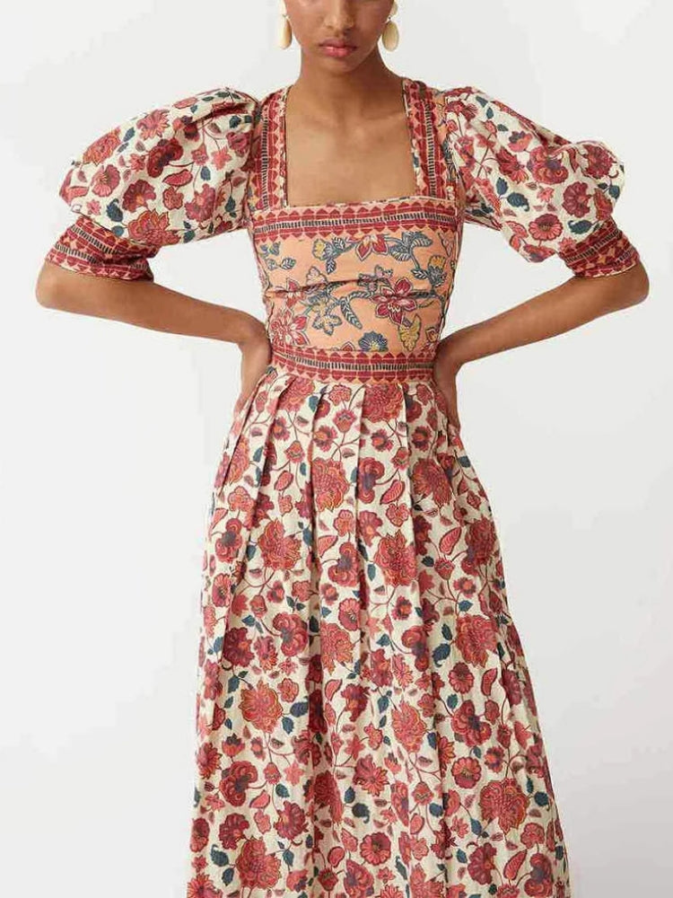 Floral Print Square Neck Top & Skirt Set