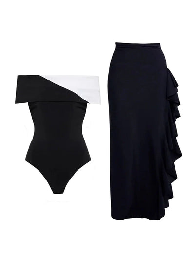 Colorblock Minimal One Piece Swimsuit Set