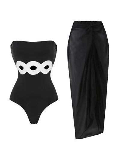 Colorblock One Piece Swimsuit Set