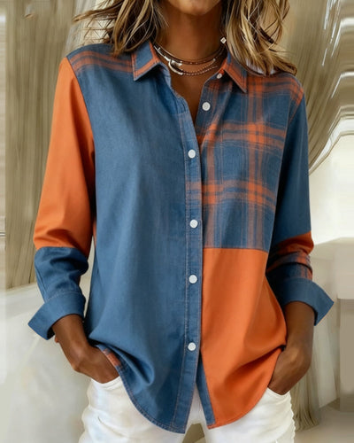 Stella® | Shirt with Notched Collar and Checked Contrast Design