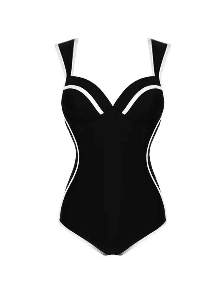 Colorblock Korean Style Sweetheart Swimsuit
