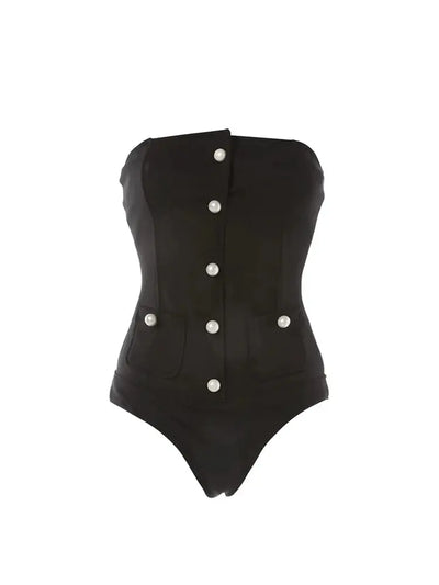 Chic Pearl Button Strapless Swimsuit