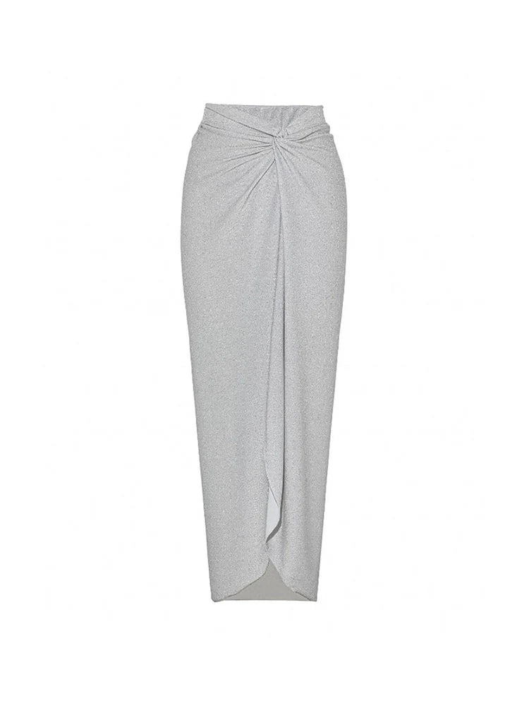 Silver Glossy Long Sleeve One-Piece Swimsuit