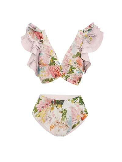 Ruffled Appliqué Sexy Bikini Set