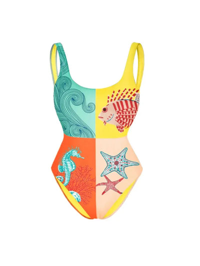 Backless Starfish Print Swimsuit Women