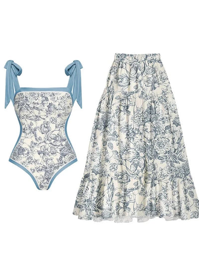 Reversible Tie Back Swimsuit and Skirt Set