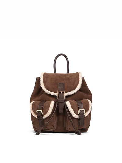 Shearling Suede Leather Convertible Backpack