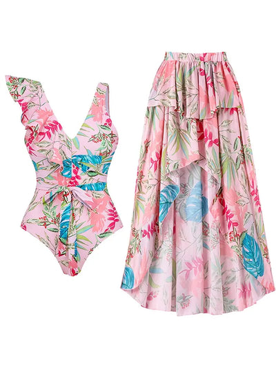 Vacation Floral Print Swimsuit Combo