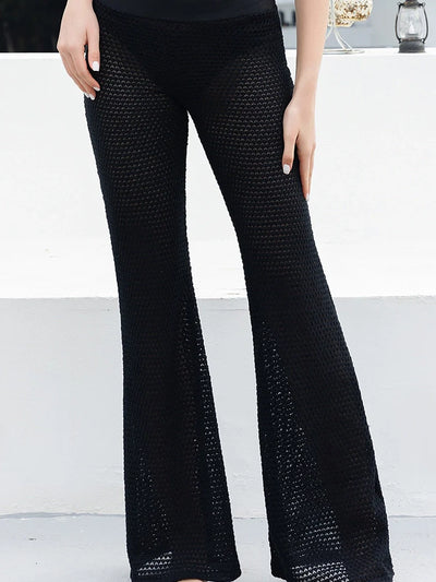 Beaded Knit Tie-String Black Bikini Set