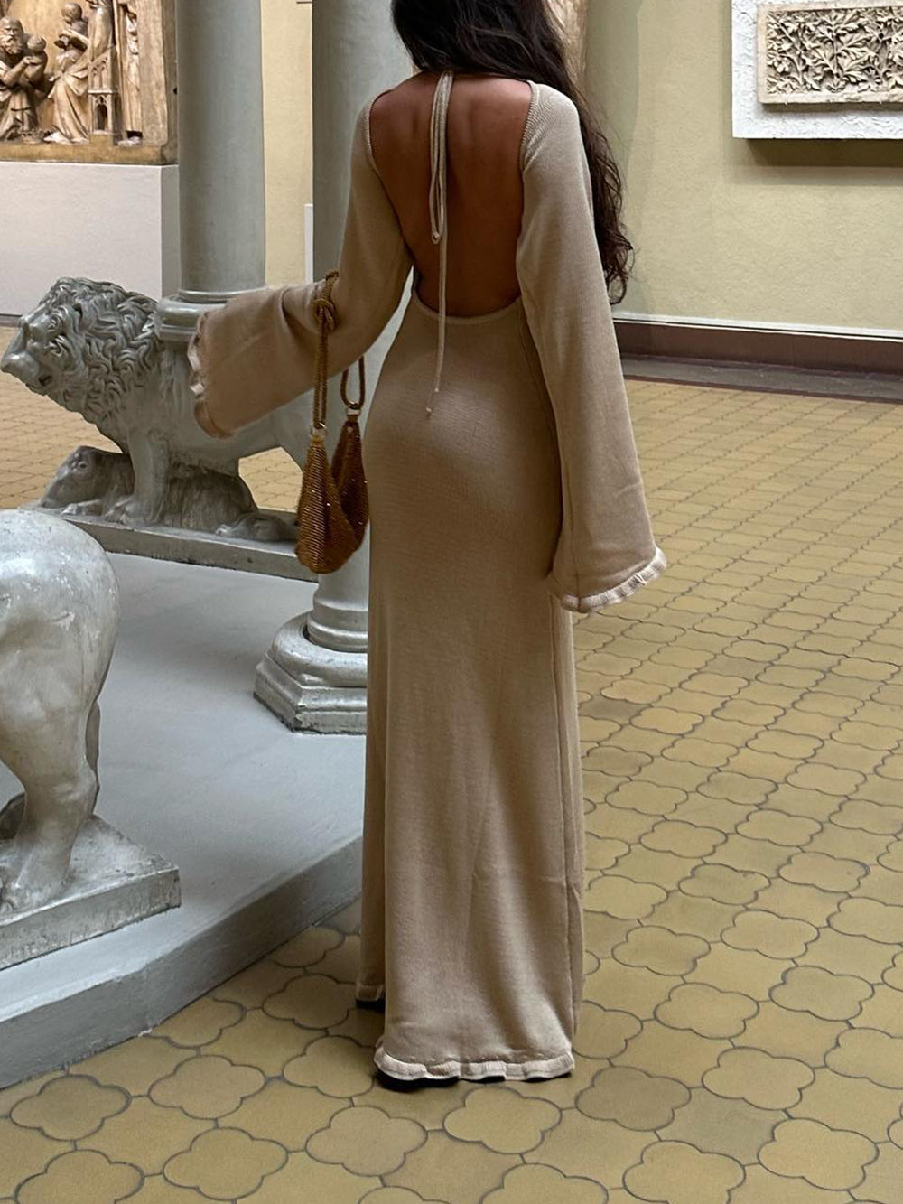 Elegant Solid Backless Maxi Dress