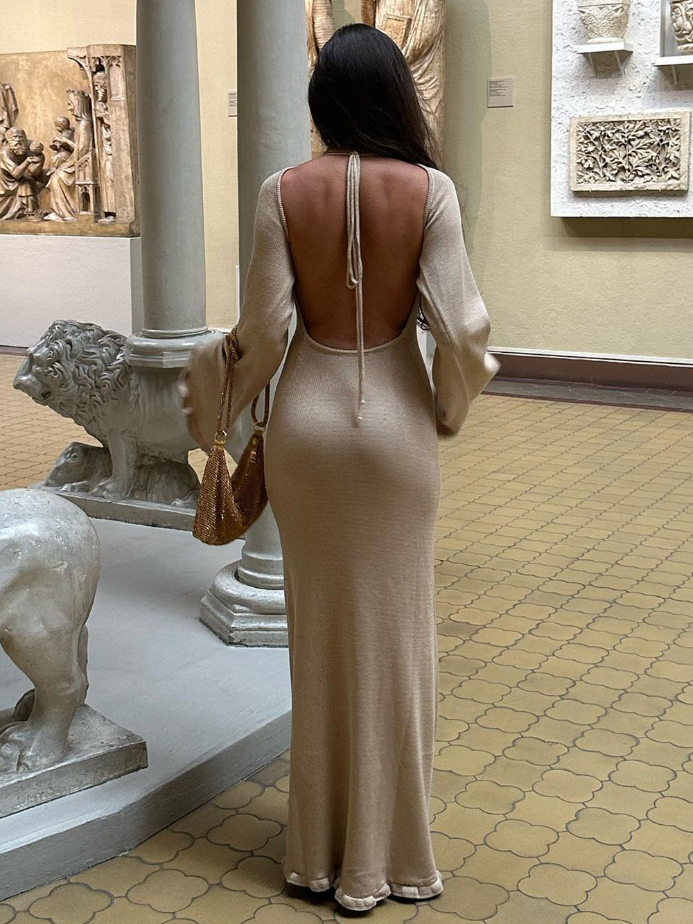 Elegant Solid Backless Maxi Dress