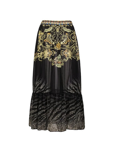 Black Gold Print Ruffle Tie Swimsuit Set