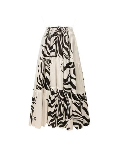 Deep V Striped Monochrome Elegant Swimsuit