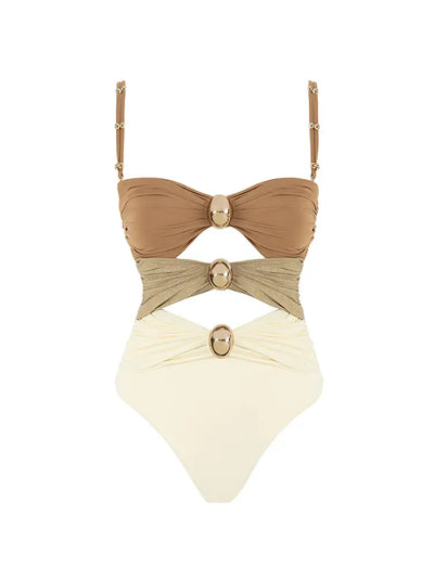 Morandi Colorblock High-Waist Hot Spring Swimsuit Set
