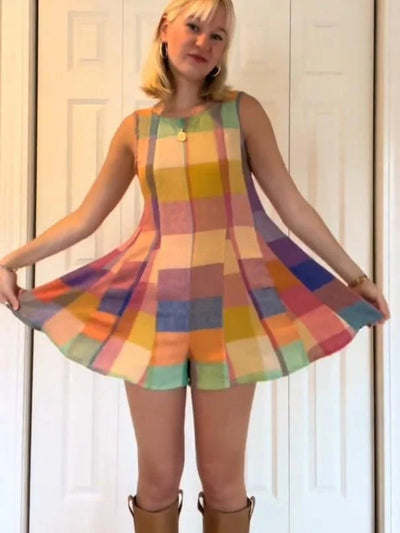 Vibrant Patchwork Grid Sleeveless Jumpsuit