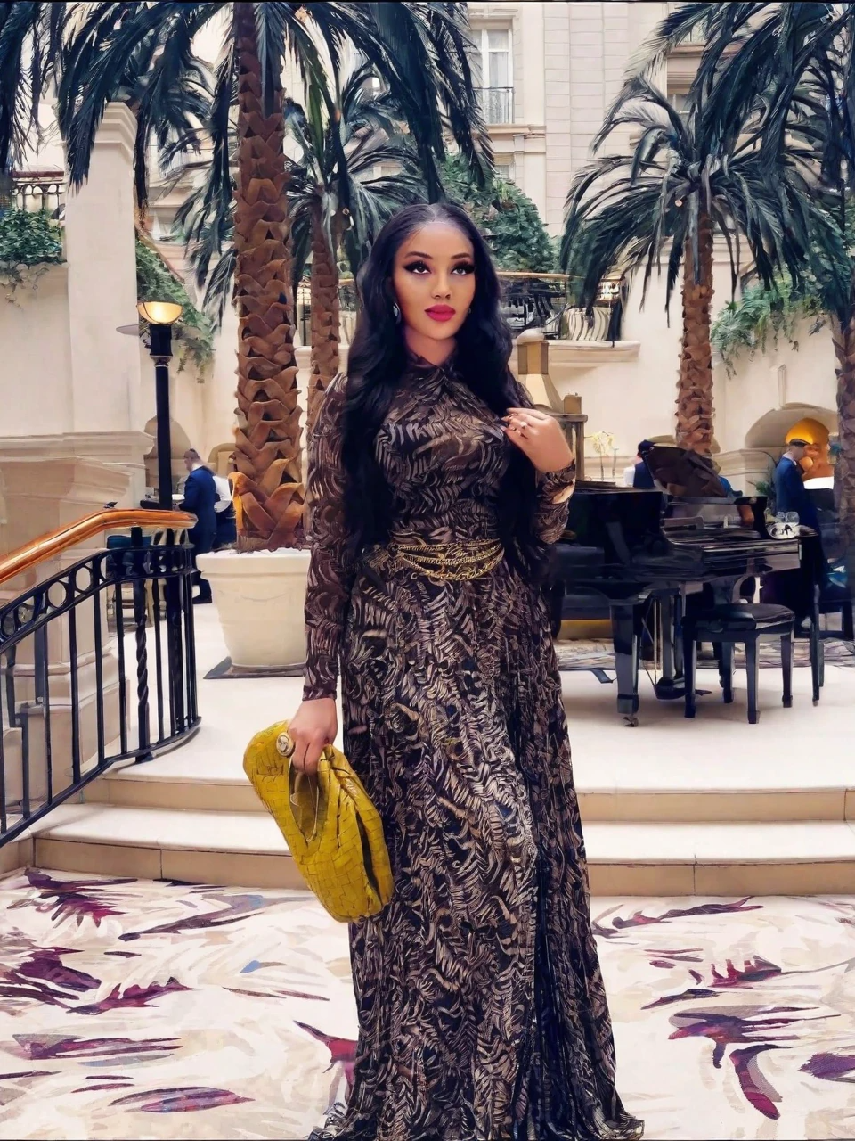 Brown Sheer Mesh Slim-Fit Maxi Dress