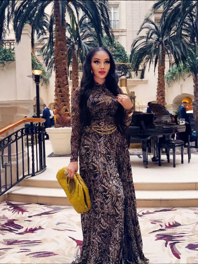 Brown Sheer Mesh Slim-Fit Maxi Dress