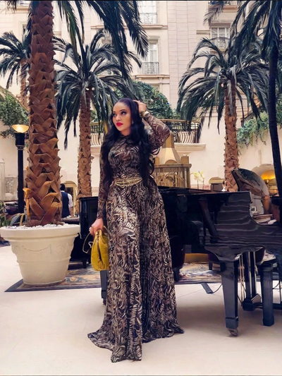 Brown Sheer Mesh Slim-Fit Maxi Dress