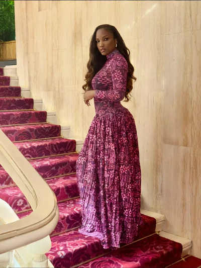 Geometric Print High Neck Maxi Dress