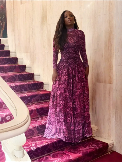 Geometric Print High Neck Maxi Dress