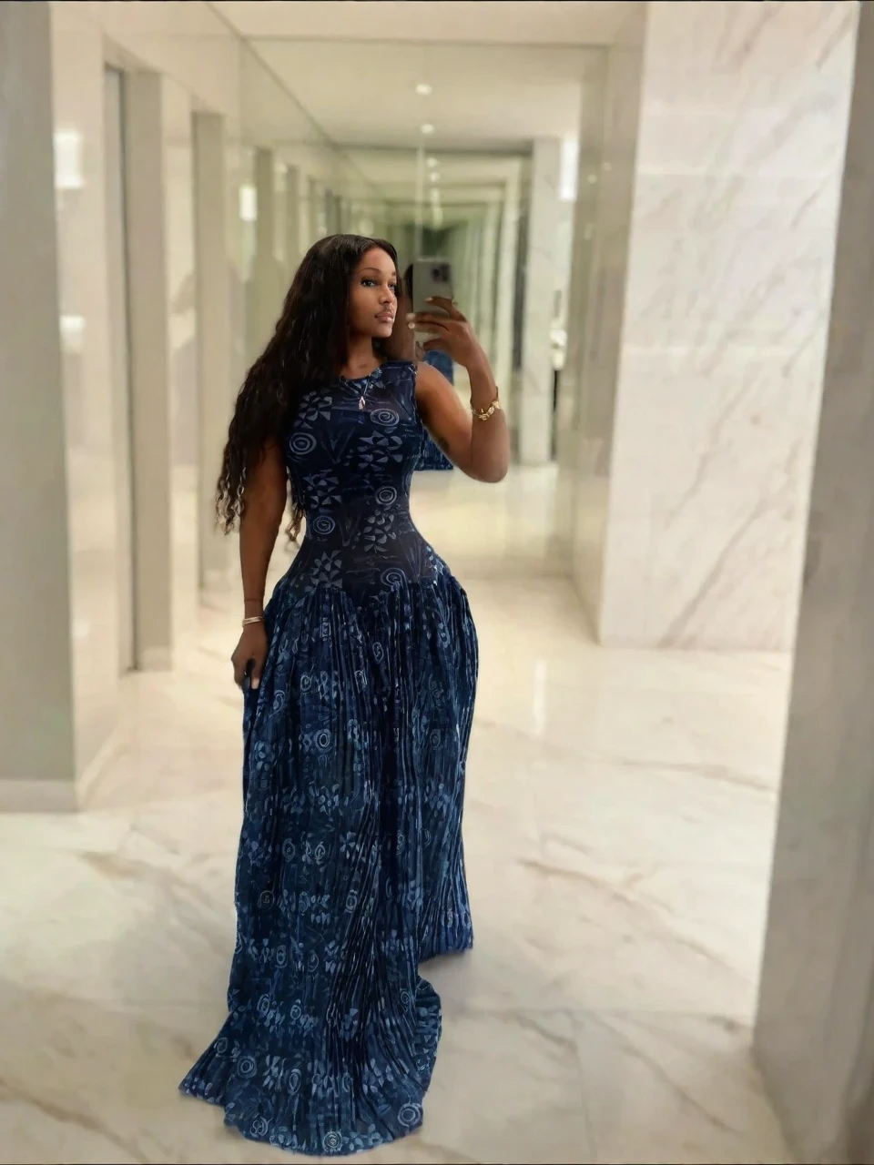 Adinkra Pleated Maxi Dress