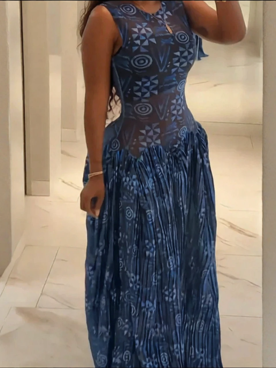 Adinkra Pleated Maxi Dress