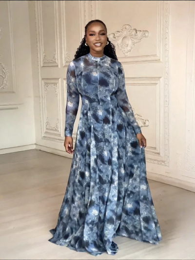 Lyric Dye Blue Abstract Maxi Dress