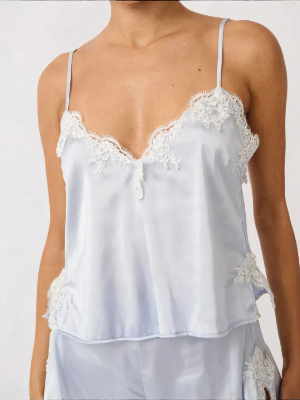 Lace-Trimmed Satin Loungewear Set