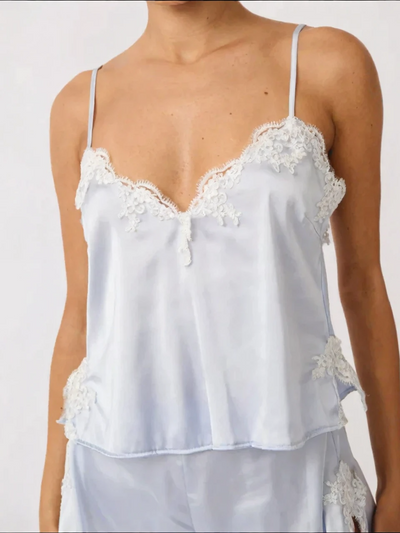 Lace-Trimmed Satin Loungewear Set