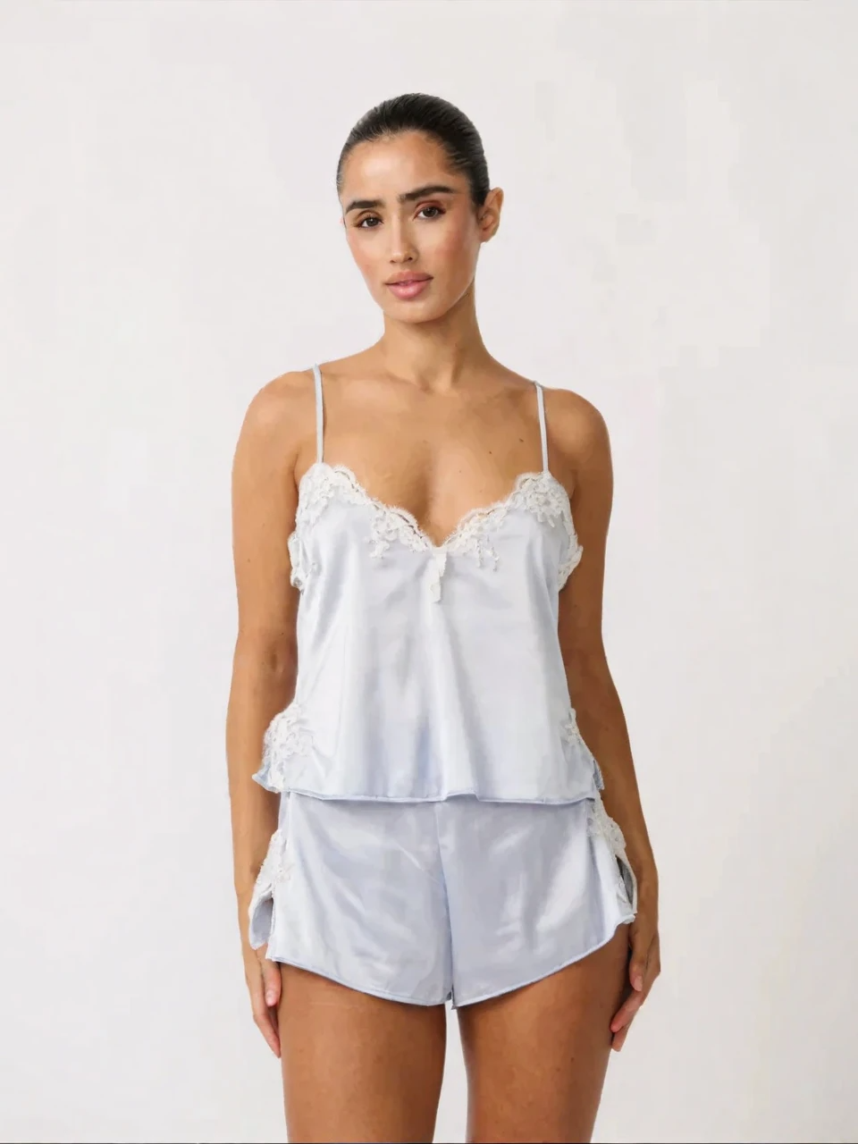 Lace-Trimmed Satin Loungewear Set